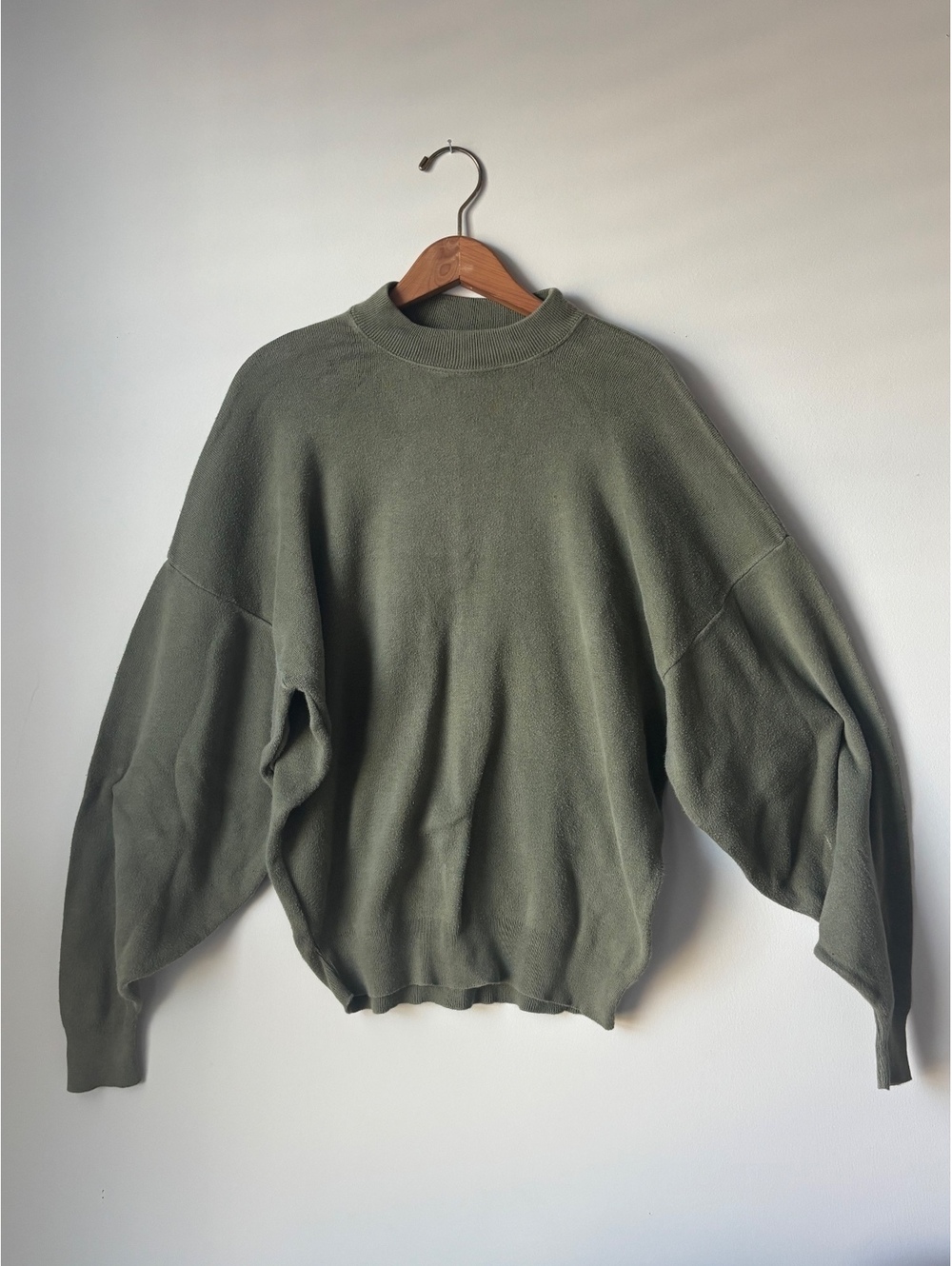 Vintage Geoffrey Beene Olive Green Mock Neck Cotton Knit Sweater Made in USA L